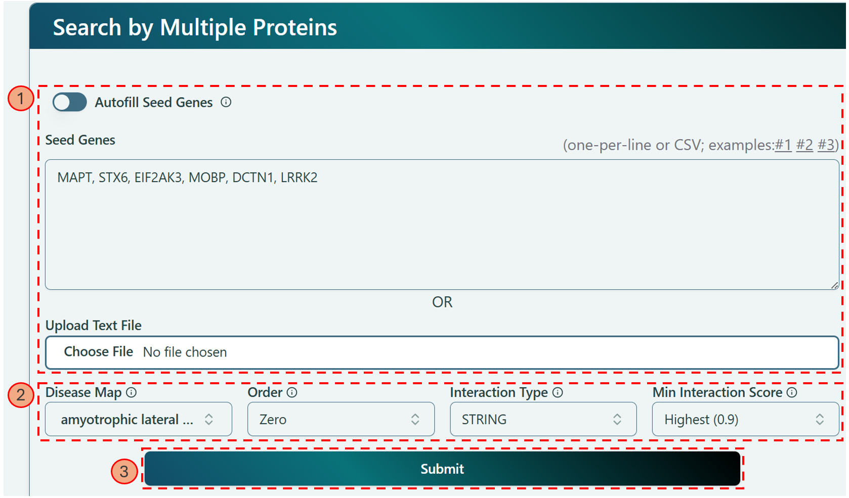 Dashboard for "Search By Proteins"