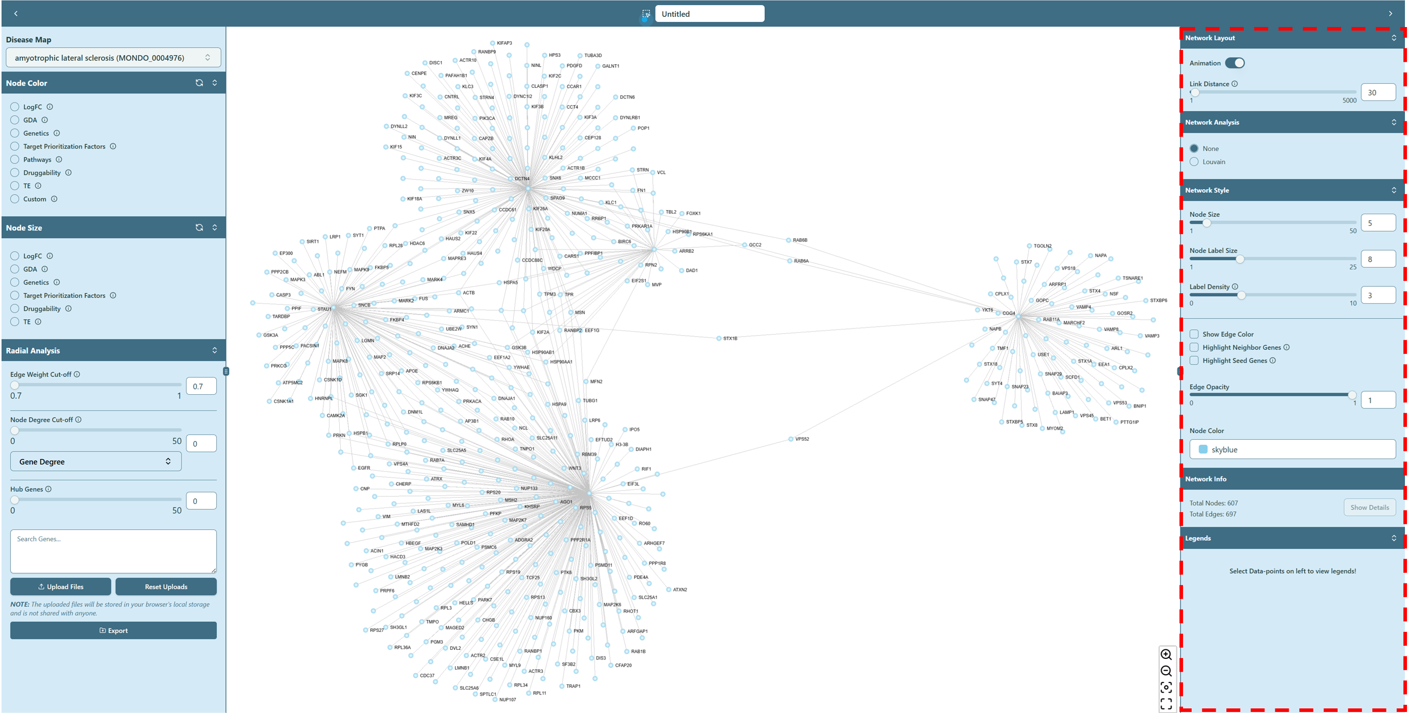 Right panel of network visualization page
